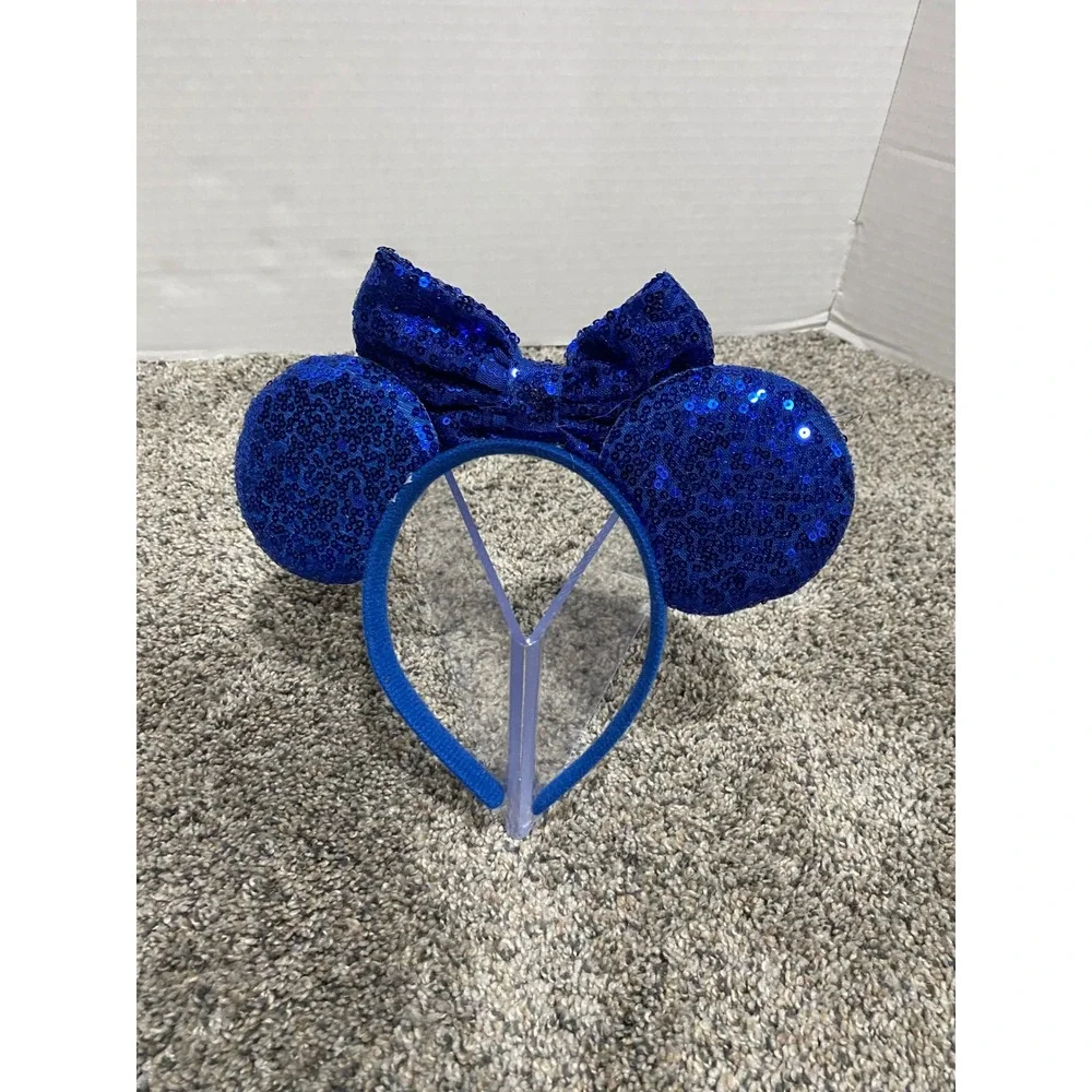 Minnie Mouse Ears Disney Womens Blue Good Tinker Bell Sequin Gem OS
